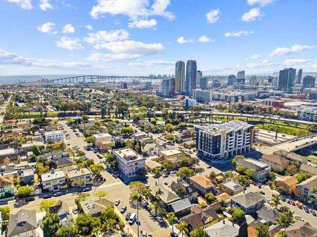 Golden Hill rooftops and the skyline